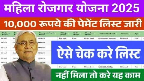 mahila rojgar yojana payment list
